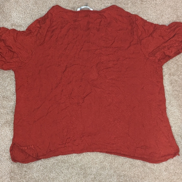 Kasper, burnt sienna, animal print texture, short sleeve ruffle shirt-women's Xl - Picture 4 of 4